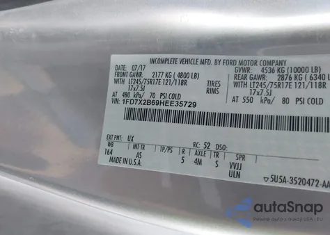 2017 Ford F-250 Xl z USA, uszkodzony, nr VIN 1FD7X2B69HEE35729